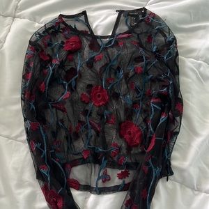 Long Sleeve Floral Mesh Top